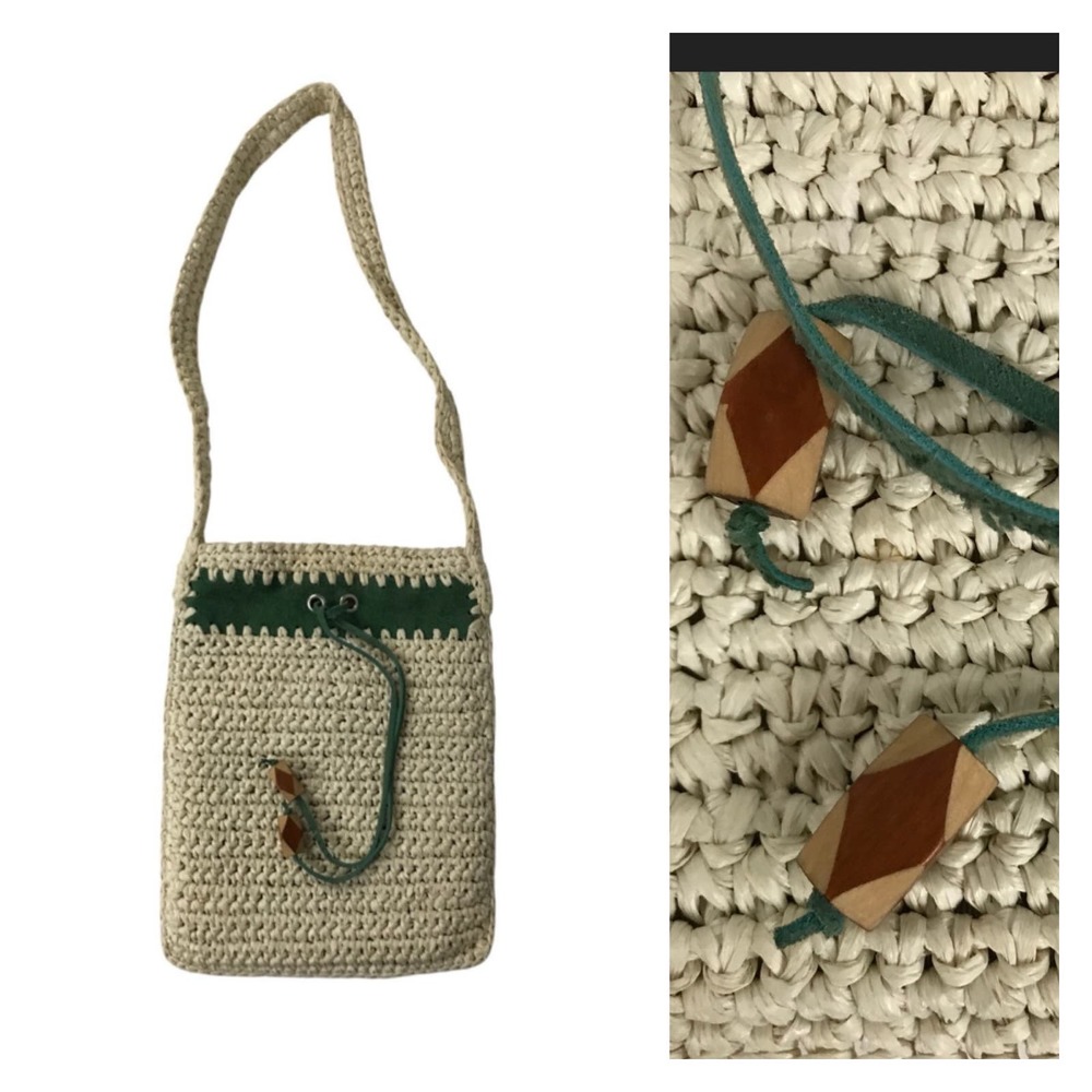1970s Sears Woven Hippie Purse Shoulder Bag Green Suede Handbag *